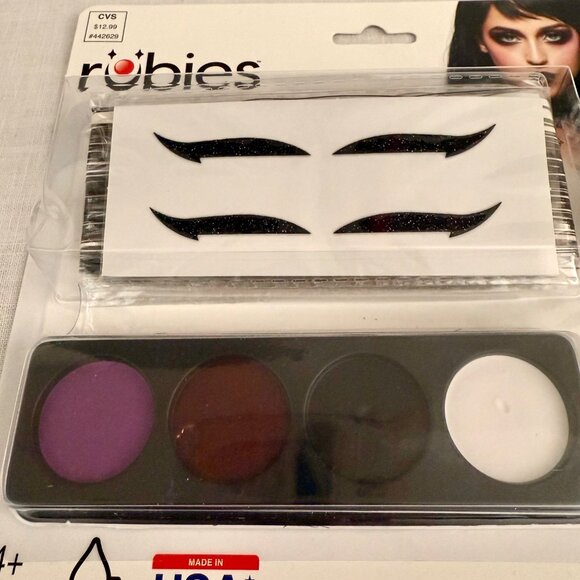 Rubies Goth Makeup Kit Grease Makeup Black Lipstick -Eyeliner Stickers - Picture 3 of 8